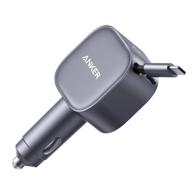 Anker USB-C Car Charger(75W Max Ultra-Compact Type-C Fast Car Charger with Built-In Retractable Cable)