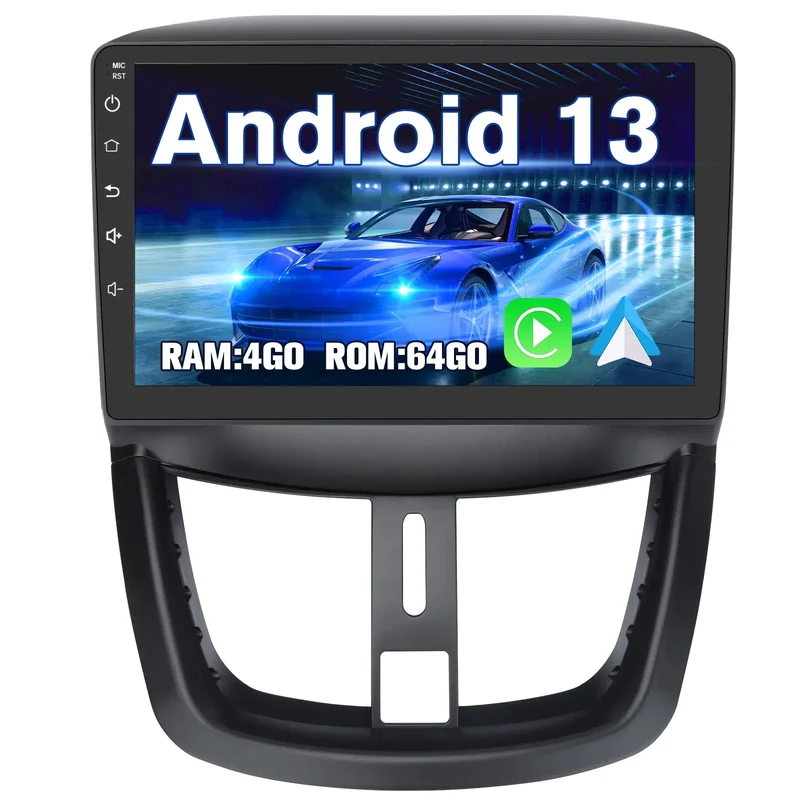 AWESAFE Android 13 Autoradio Stereo 9-Zoll Touchscreen für Peugeot 207 2006-2015 mit Bluetooth, 4G, UKW-Radio, CarPlay & Android Auto