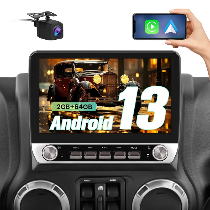 AWESAFE 2G+64G Dual Knobs with Wireless CarPlay & Android Auto GPS Bluetooth 4G for Jeep Wrangl 2005-2018