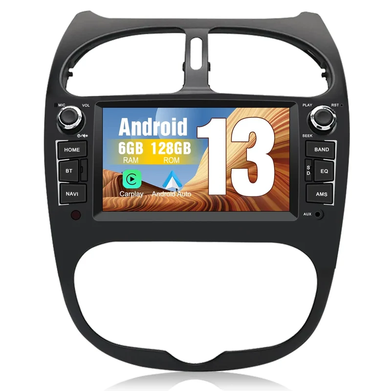 AWESAFE Autoradio Android 13 pour Peugeot 206 206cc (2002-2010) [6Go+128Go] avec Carplay Android Auto7 Pouces Écran Tactile GPS/FM/WiFi/Bluetooth/Commande au Volant/MirrorLink/Aide au Stationnement