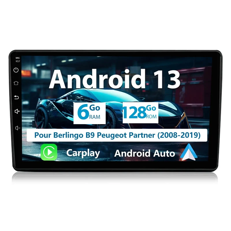 AWESAFE Autoradio Android 13 [6Go+128Go] pour Citroen Berlingo Peugeot Partner(2008-2019) avec 4G Carplay Android Auto 9 Pouces Écran GPS BT WiFi USB DSP Commande au Volant