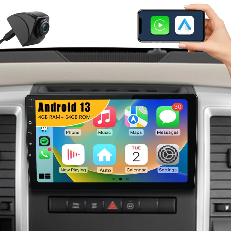 AWESAFE [4GB+64GB] with Wireless CarPlay & Android Auto for Dodge RAM 1500 2500 3500 Radio Upgrade 2009
