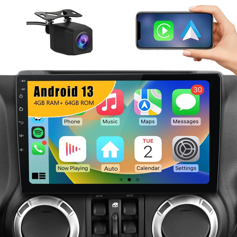 AWESAFE 4GB+64GB Car Radio Stereo with CarPlay for Jeep Wrangler JK - Dod 2007-2018