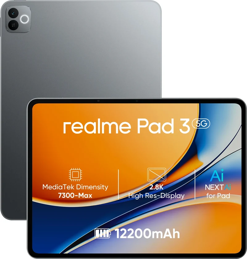 realme Pad 3 with biggest battery in segment 8 GB RAM 256 GB ROM 11.6 inch with Wi-Fi+5G MediaTek Dimensity 7300-Max Tablet