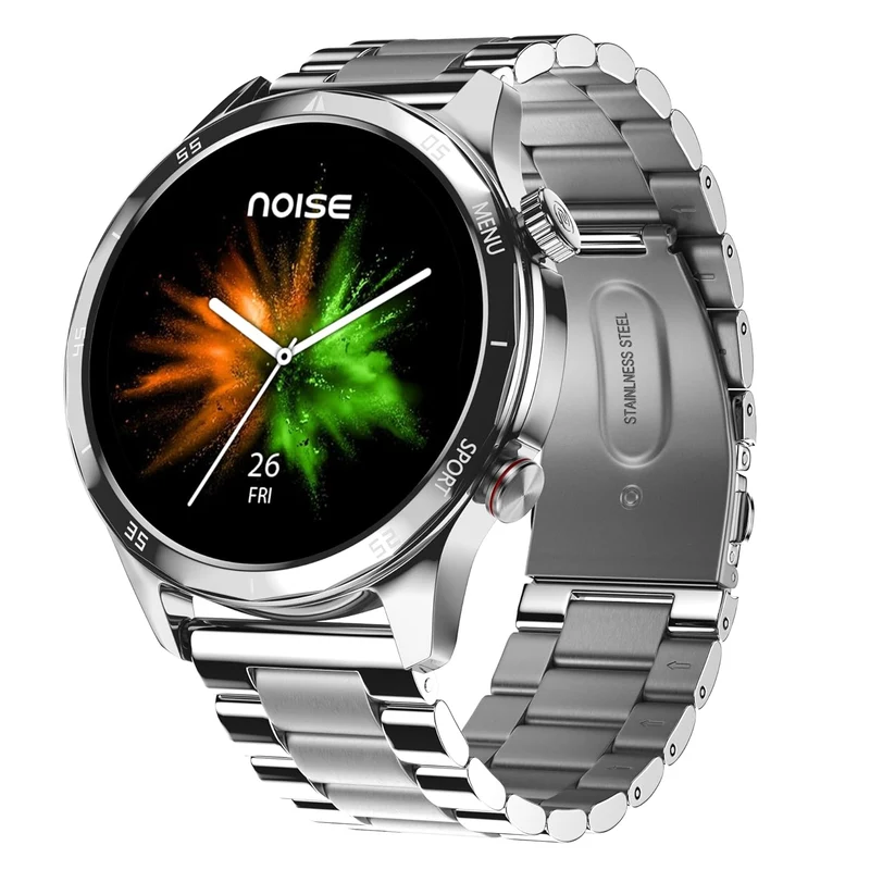 Noise Newly Launched Mettalix: 1.4" HD Display with Metallic Straps and Stainless Steel Finish, BT Calling, Functional Crown, 7 Day Battery, Smart Watch for Men and Women (Elite Silver)