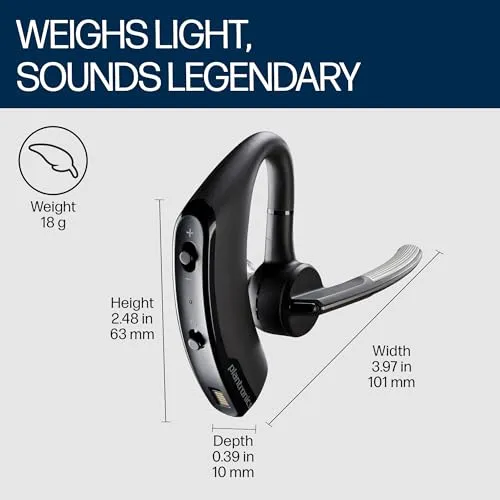 Plantronics Poly Voyager Legend Mono Headset, in-Ear w/Noise-canceling mic, 18 g, Mobile via Bluetooth, Voice Controls - Mute & Volume Button, Up to 7 Hours Talk time, Black, 7W6B8AA