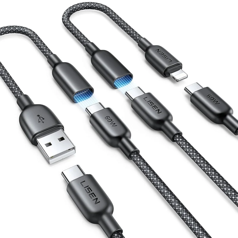 LISEN 4-in-1-Ladekabel, 4er-Pack [0,51 m + 0,51 m + 2 m + 2 m]