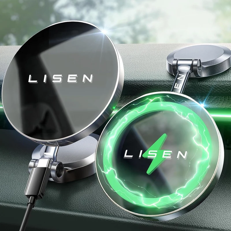 LISEN für MagSafe KFZ-Ladegerät Armaturenbrett, 360° drehbare MagSafe Ladehalterung für das Auto