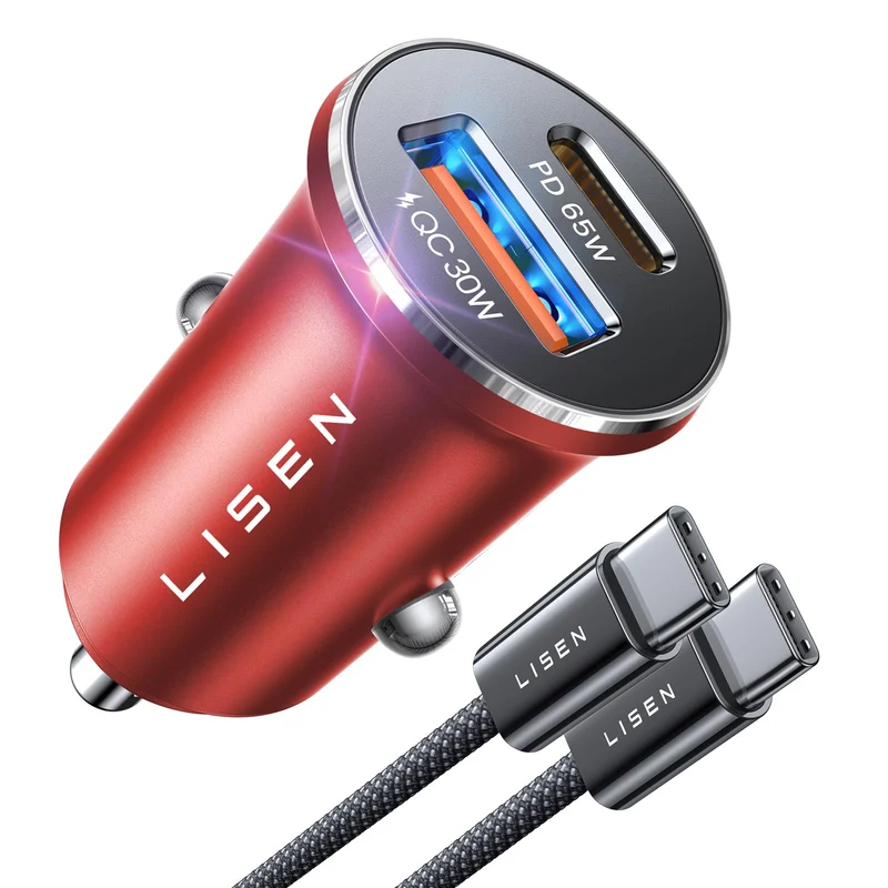 LISEN 95W USB C KFZ Ladegerät, [Vollmetall] Schnellladung PD 65W+QC 30W