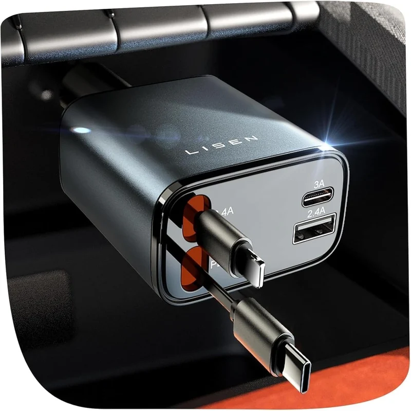 LISEN 84W Einziehbares Autoladegerät USB C Zigaretten
