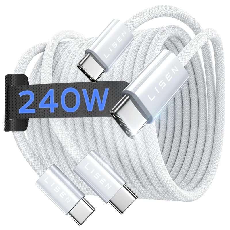 LISEN 2er-Pack 240W USB C auf USB C Kabel 3M Ladekabel Weiß