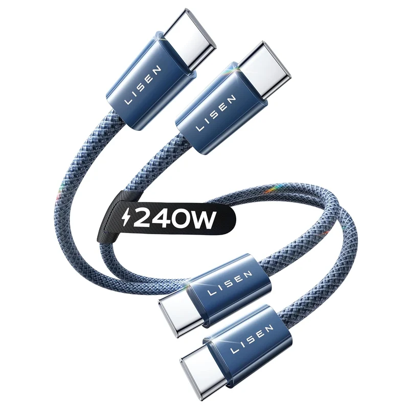 LISEN 2er-Pack 240W USB-C auf USB-C Kabel 0,5M Ladekabel Grau