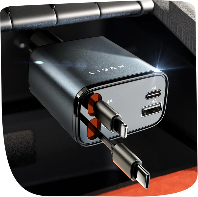 LISEN 84 W Zigarettenanzünder USB C ausziehbarer Kfz-Ladegerätadapter