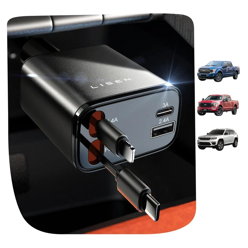 LISEN 4-in-1 69W ausziehbares Kfz-Ladegerät