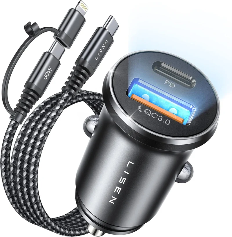 LISEN 54W Mini Metall Zigarettenanzünder USB C Kfz-Ladegerät