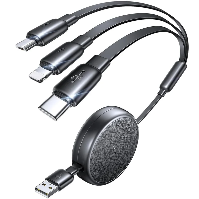 LISEN Multi-Ladekabel, einziehbares USB-C-auf-USB-Ladekabel 3-in-1-Ladegerät, Lightning-/Micro-USB-Kabel