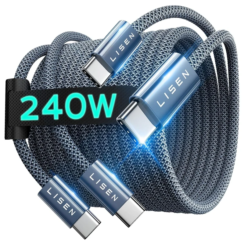 LISEN 2er-Pack 240W USB C auf USB C Kabel 1M Ladekabel Grau