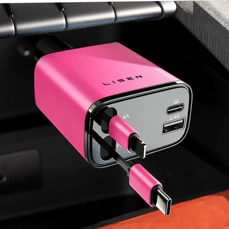 LISEN einziehbares Auto-Ladegerät 4 in 1, schnelles Auto-Handy-Ladegerät mit 80 cm Kabel