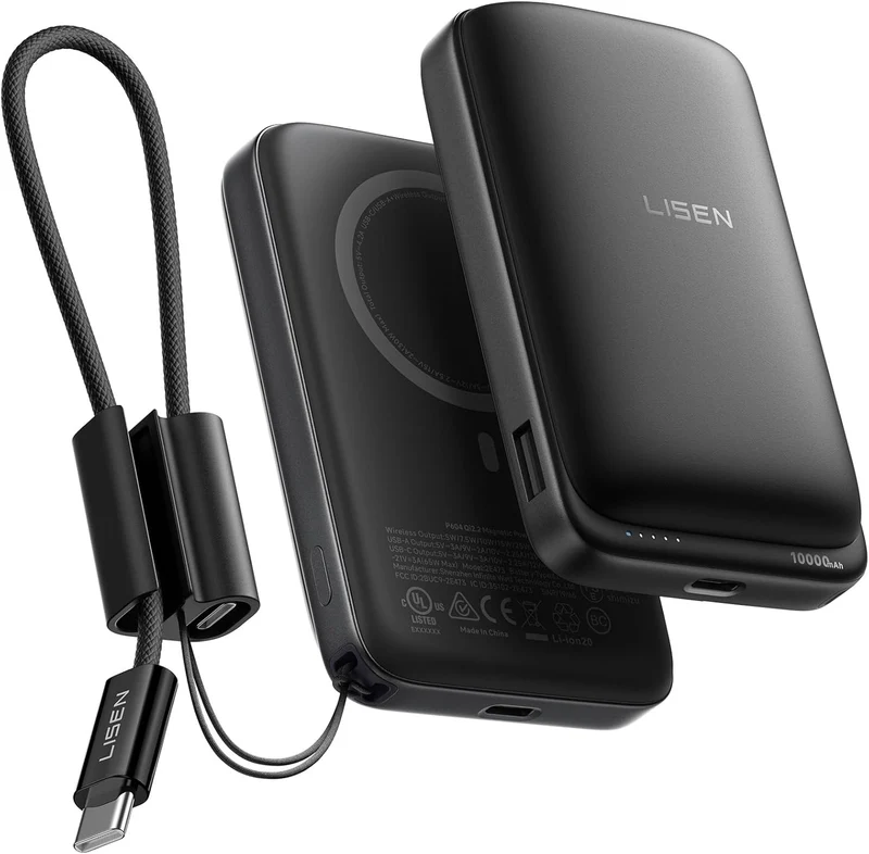 LISEN Qi2.2 25W für Magsafe Powerbank, 65W USB C Schnellladung (Schwarz)
