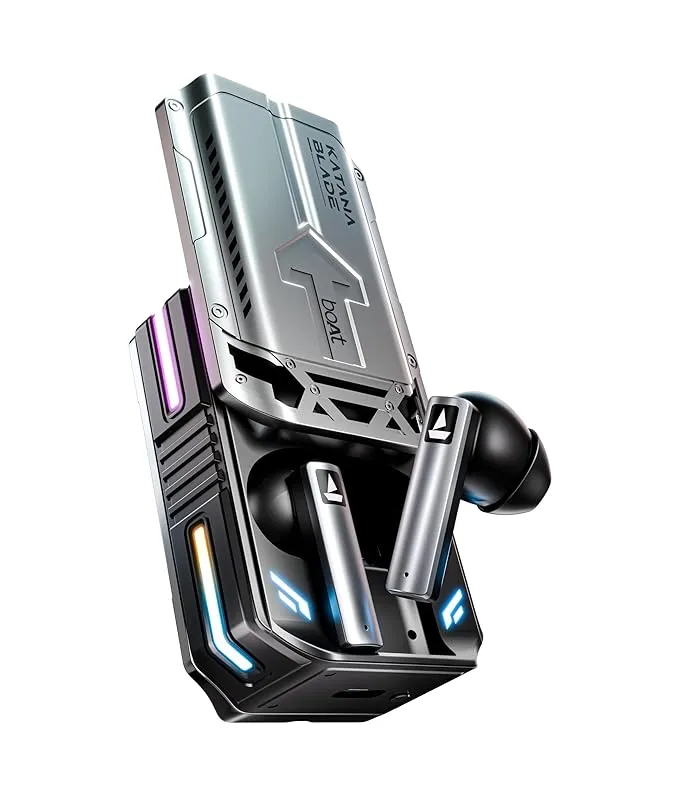 Boat Immortal Katana Blade 2.0 TWS in Ear Earbuds, 70hrs Playback, IWP, Metal Glider & Gliding Blade Sound, 50 ms Low Latency Beast Mode, RGB LEDs, 4 Mics w/ENx & IPX4 Rating(Gray)