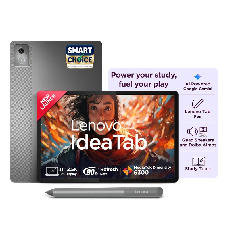 Lenovo Idea Tab Smartchoice with Pen |11" Display, 2.5K Resolution, 90Hz Refresh|8GB RAM, 256GB ROM| MediaTek Dimensity 6300| 7040mAh| Luna Grey