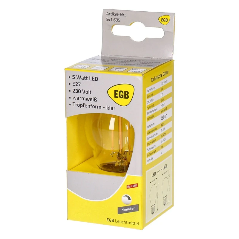 EGB LED Tropfenlampe E27 5W dimmbar warmweiß 480lm