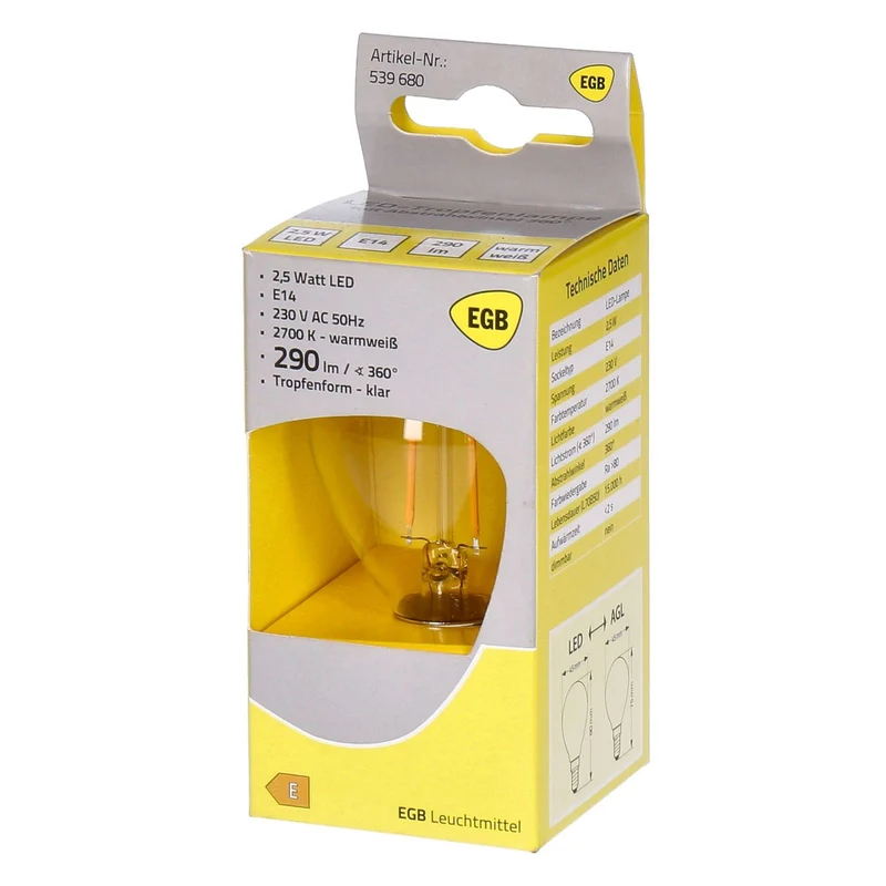 EGB LED Tropfenlampe E14 2,5W 290lm warmweiß
