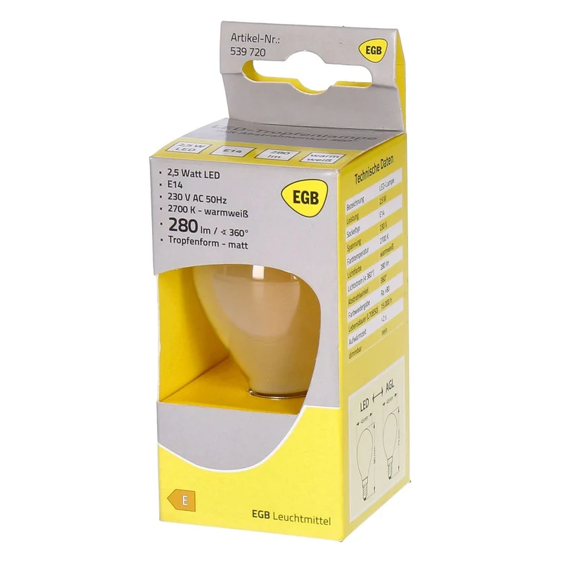 EGB LED Tropfenlampe E14 2,5W 280lm warmweiß