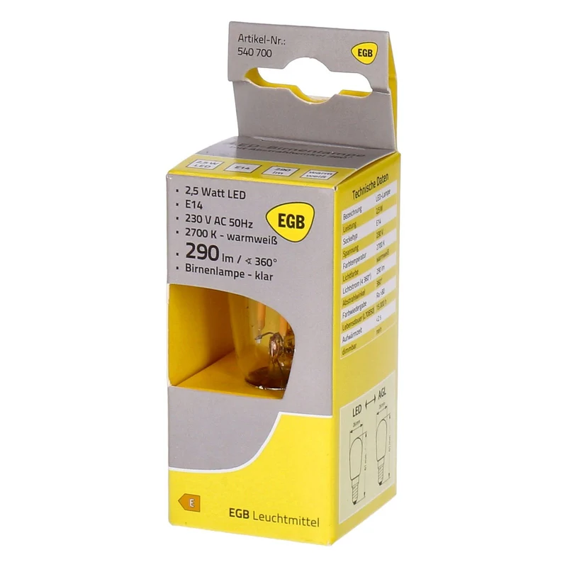 EGB LED Birnenlampe E14 2,5W warmweiß 290lm mit Abstrahlwinkel 360°