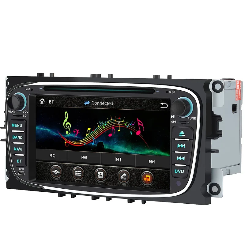 AWESAFE Radio Coche 7 Pulgadas para Ford con Pantalla Táctil 2 DIN, Autoradio de Ford con Bluetooth/GPS/FM/RDS/CD DVD/USB/SD, Admite Mandos Volante, Mirrorlink y Aparcamiento (Plata)