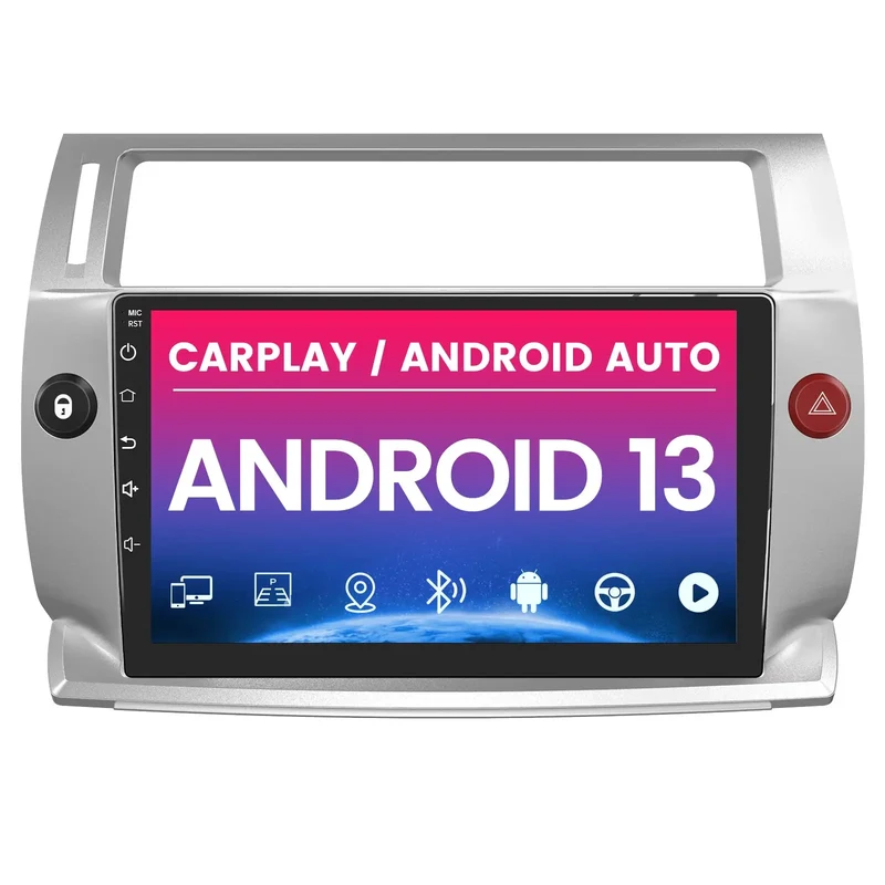 AWESAFE Autoradio Android 13 2Go+32Go pour Citroen C4 (2004-2009) avec 9''écran Tactile Carplay GPS WiFi USB Bluetooth Android Auto