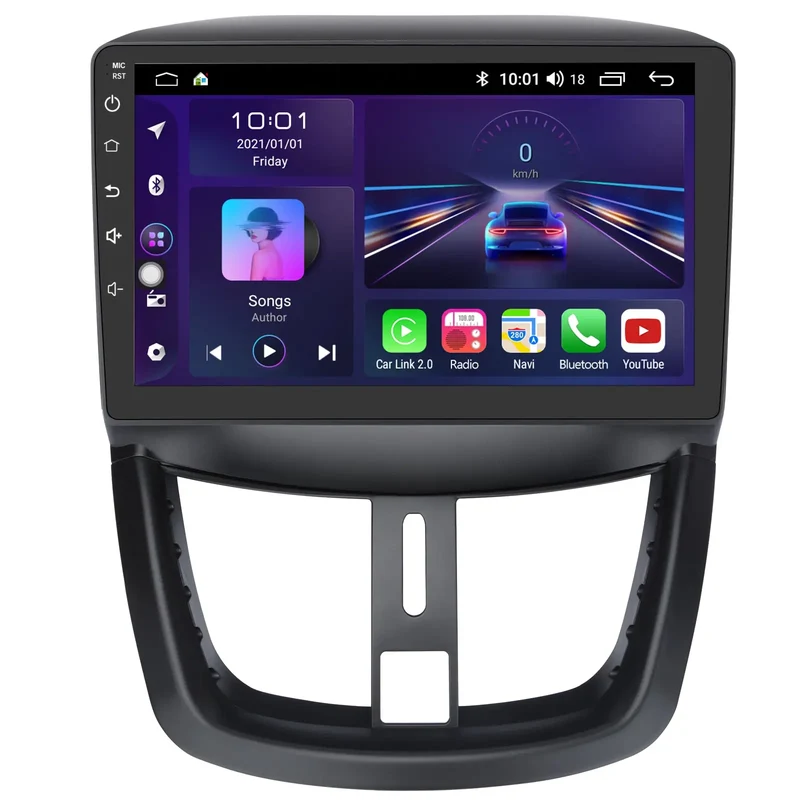 AWESAFE Android Radio Coche 2GB+32GB para Peugeot 207 2006-2015 con Carplay Inalámbrico/Android Auto, 9 Pulgadas Pantalla Táctil con Bluetooth/GPS/FM/WiFi/USB/DSP, Apoyo Mandos Volante