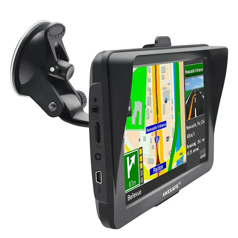 AWESAFE GPS Navigationsgerät für Auto 7 Zoll Touchscreen mit FM Europa Karte lebenslange kostenlose Updates für PKW LKW