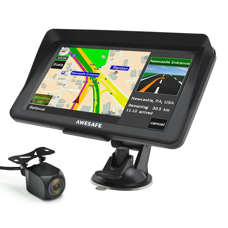 AWESAFE 7 Zoll Bluetooth GPS Navigationsgerät mit Touchscreen Rückfahrkamera Europakarte inklusive lebenslangen Updates für Auto LKW
