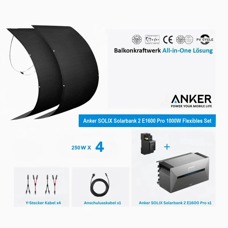Anker SOLIX Solarbank 2 E1600 Pro Storage 4 × 250W Flexible Solar Modules 1,6 kWh Set