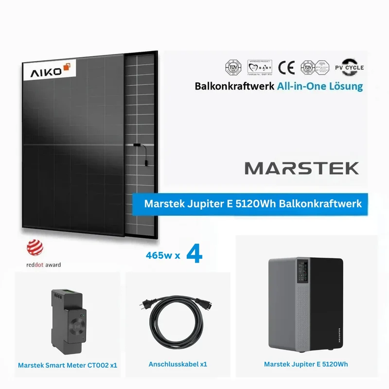 Marstek Jupiter E 5120 Wh 4 × 465W Aiko Glass-Glass All Black Complete Set