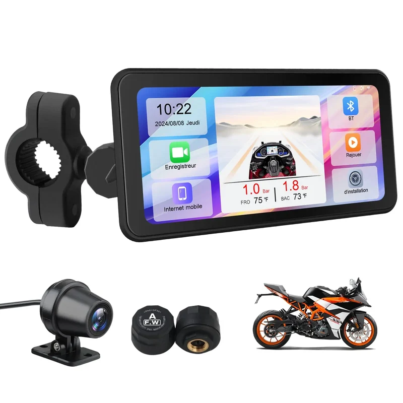 AWESAFE Sistem De Navigație Moto 6,25" Cu CarPlay, Android Auto, Cameră DVR, Bluetooth, IP65, Cameră De Marșarier și Monitorizare Presiune Anvelope