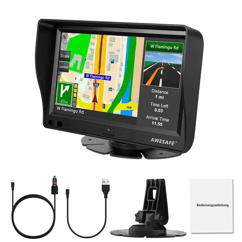 AWESAFE Navigator GPS Auto 7" cu Ecran Tactil, Indicații Vocale, Avertizare Limită de Viteză și Hărți Actualizate Gratuit