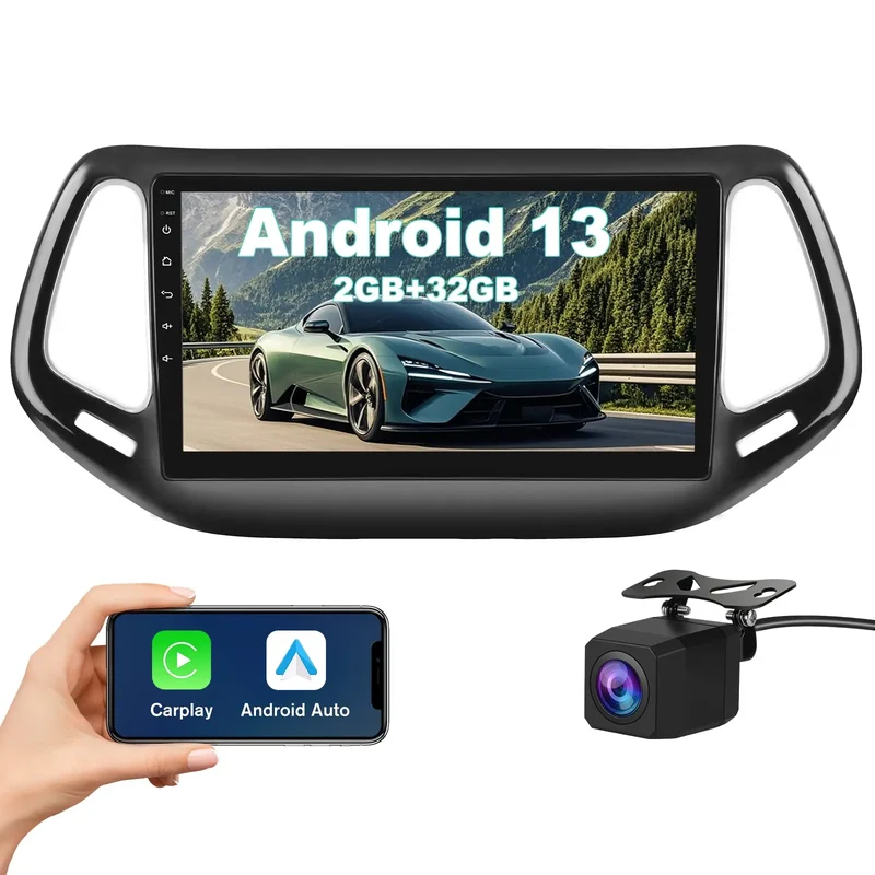 AWESAFE Android Car Stereo for Jeep Compass 2017 2018 2019 2020 10" Touchscreen Radio, for Jeep Compass CarPlay&Android Auto, GPS Navigation WiFi AM FM - 2GB+64GB