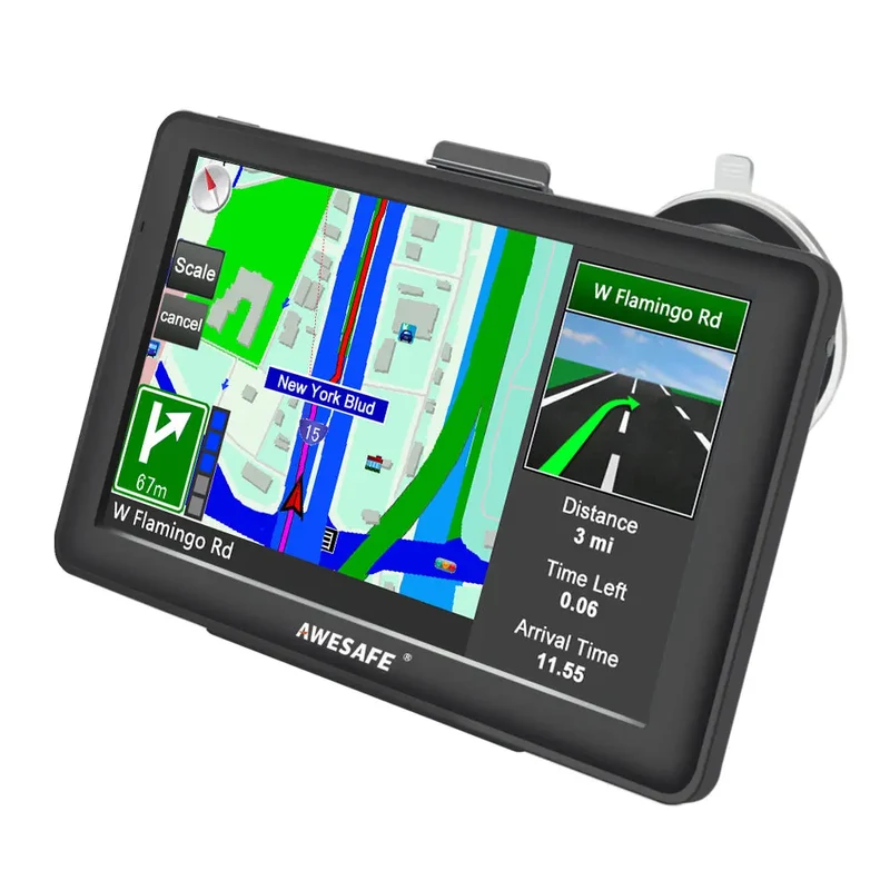 AWESAFE Navigateur GPS 7 pouces avec pare-soleil, et mises à jour cartographiques à vie pour l'Europe
