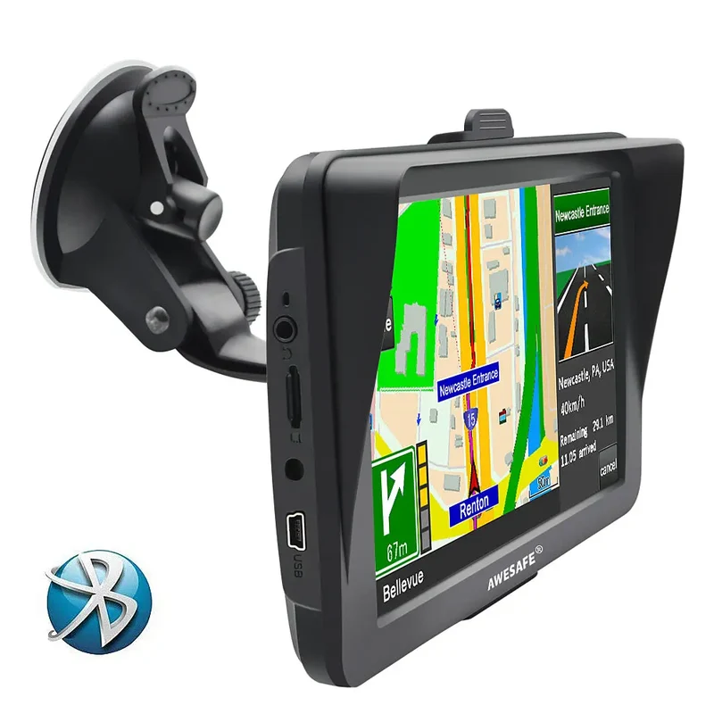 AWESAFE Navigation GPS – Écran tactile 7 pouces, Bluetooth, installation intégrée réversible, cartes d'Europe, mises à jour annuelles gratuites