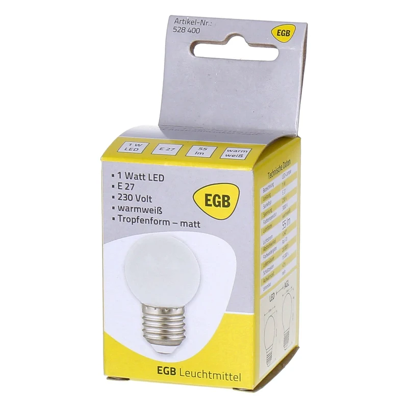 EGB E27 Leuchtmittel Tropfenform 1Watt warmweiß matt 55lm