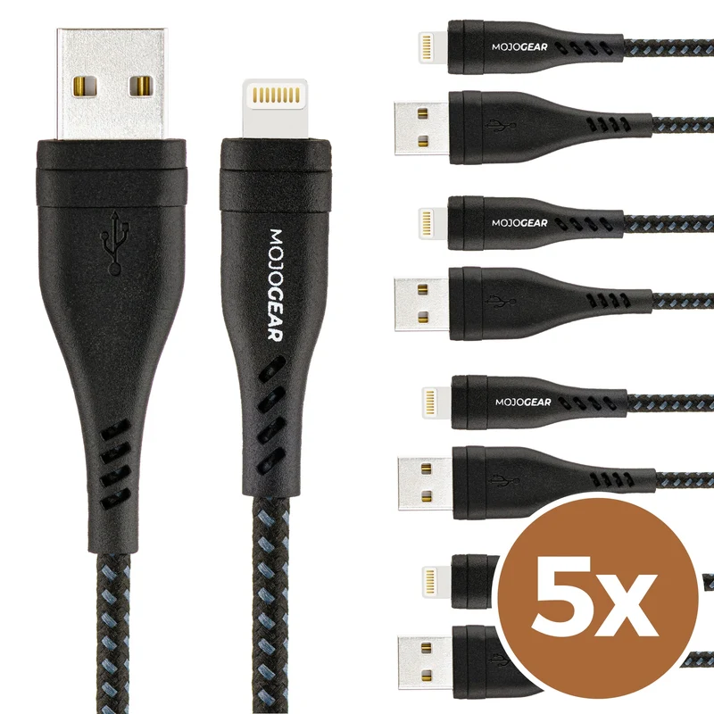 5x MOJOGEAR Apple Lightning auf USB-Kabel Extra Stark [VORTEILSPACK]