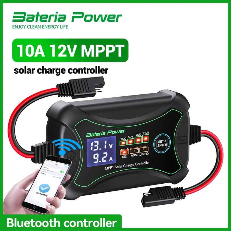 Bateria Power 10A MPPT Wireless Solar Charge Controller with BT 12 Volt Phone APP Intelligent Control Solar Regulator
