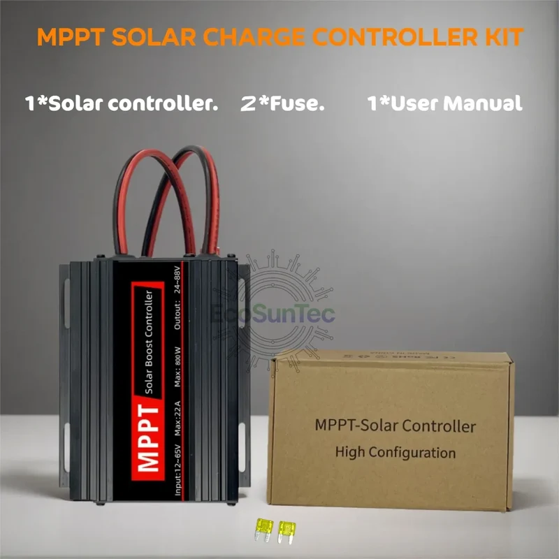 800W 22A MPPT Solar Boost Charge Controller, 12-65V Input to 24-88V Output for 24V-72V Lithium LiFePO4 Lead-Acid Batteries OLED