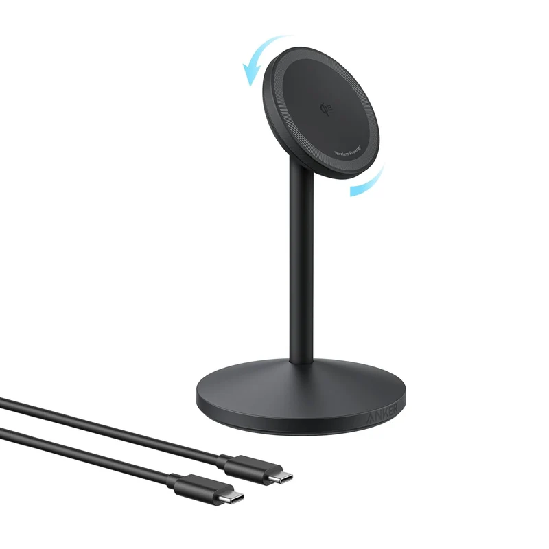 Anker MagGo Wireless Charger, 15W Fast Charging MagSafe Charger Compatible Wireless Charger Stand with USB-C Cable, Qi2 Wireless Charger, for iPhone 16/15/14/13 Series and AirPods (No AC Adapter)