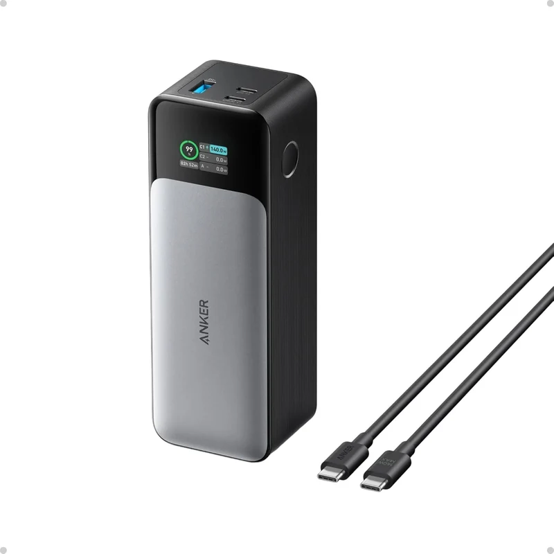 Anker 737 24,000 mAh Power BanK,3 Port Portable Charger, 140W Output, Digital Display, Compatible for iPhone 13 Series, Samsung, MacBook, Dell, AirPods, More Lithium Polymer, 24000 milliamp hour Grey, Black