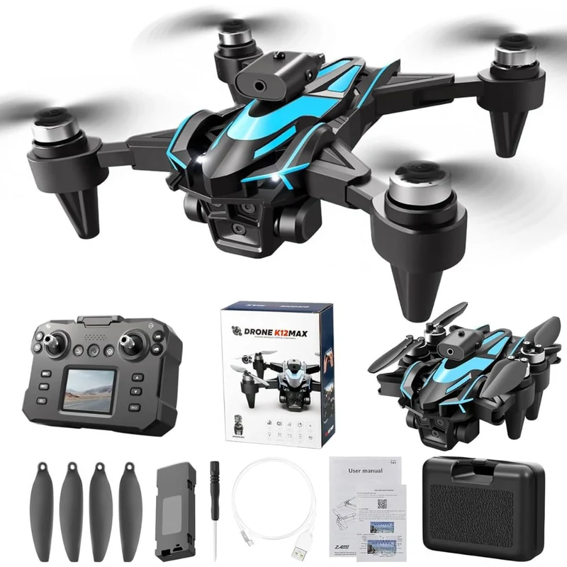 K12 Max RC Drone Professional Aerial Photography Aircraft Three-Camera Obstacle Avoidance Foldable Quadcopter Toy Gift Drone (REFURBISHED)