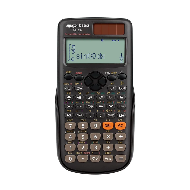Amazon Basics 991ES Plus Scientific Calculator | 417 Functions | Four-Line Natural Display | Dual Power Solar & Battery | Engineering & Student Calculator | Black
