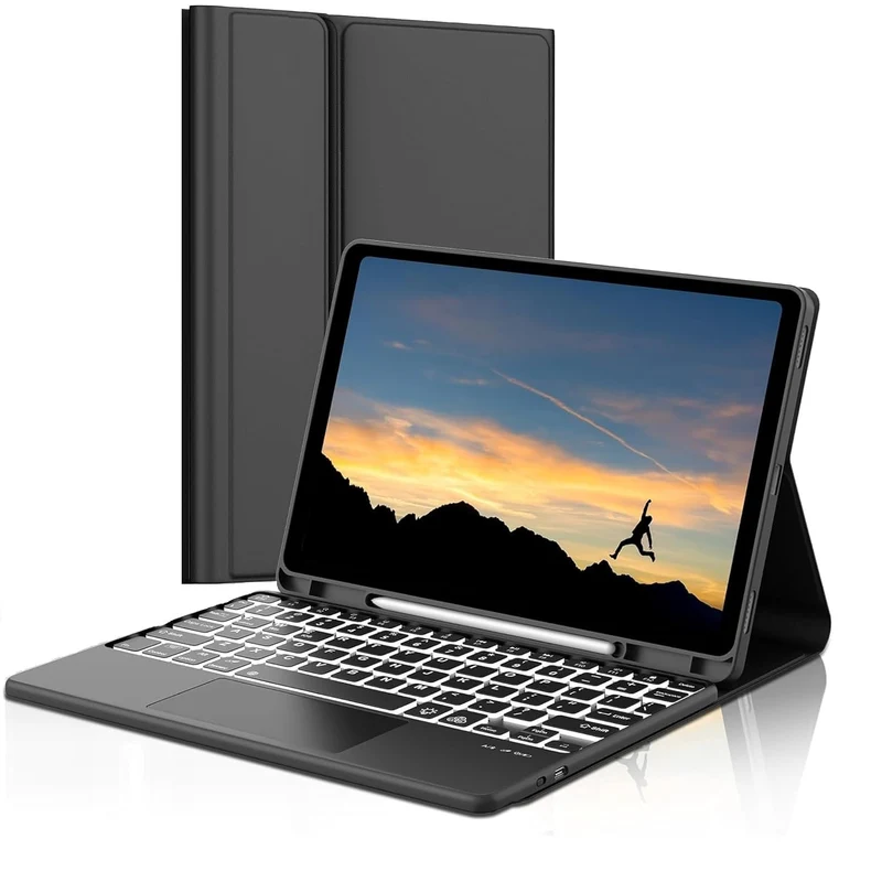 typecase Keyboard case for iPad 10.2 Inch (9th, 8th, 7th Gen), iPad Air 3, iPad Pro 10.5, Multi Touch Trackpad & 7-Colors Backlit, Multi Viewing Angle, Pen Slot, Magnetically Detachable Keyboard Cover